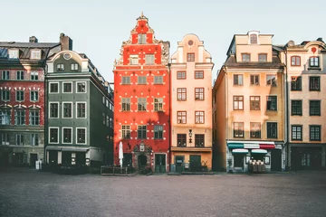 Fotobehang Stockholm stad Stortorget architectuur uitzicht in Zweden reizen Europese bezienswaardigheden © EVERST