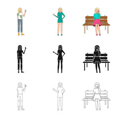 Vector illustration of posture and mood icon. Collection of posture and female stock vector illustration.