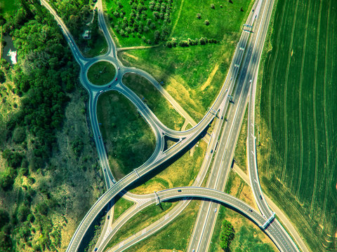 aerial view of crossroads under clouds near zbraslav summer