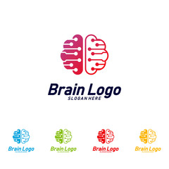 Tech Brain logo design vector, Mind Technology concept logo template, Icon Symbol