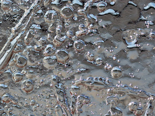 Transparent ice background with bubbles and lines pattern