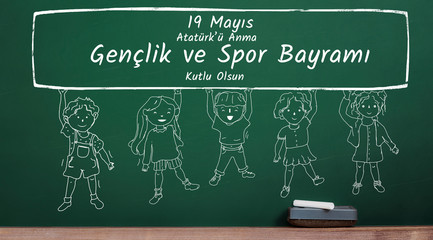Turkish,  Happy 19 may. Commemoration of Atatürk, youth and sports festival