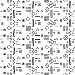 Seamless vector pattern, black and white symmetric geometric background Print for decor, wallpaper, packaging, wrapping, fabric. graphic design. Doodle style illystration