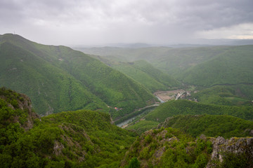 Fototapeta na wymiar View from the top of Kablar mountain in Serbia. Ovcar mountain on the left