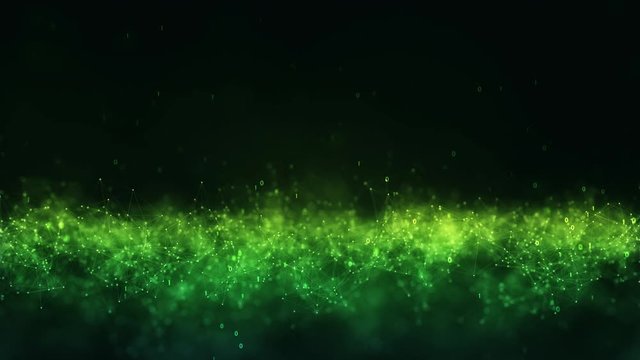 Abstract plexus geometrical shapes.Connection and web concept.digital,communication and technology network background with moving lines and dots and float particles, digits 0 and 1 as binary code.