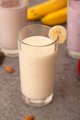 Banana protein shake. Sports nutrition and healthy lifestyle concept.