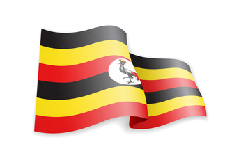 Uganda flag in the wind. Flag on white vector illustration