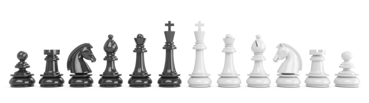 3D Rendering all chess pieces isolated on white background