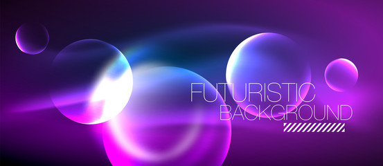 Blue neon bubbles and circles futuristic abstract background