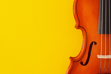 Violin poster yellow and orange good for classical music concert, ads, violinist visit card