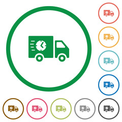 Fast delivery truck flat icons with outlines