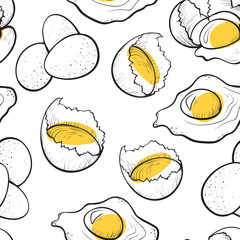 Broken egg seamless pattern, natural farm cooking