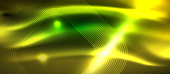 Dark background with neon glowing elements, shiny motion concept