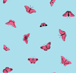 Delicate butterfly seamless pattern in light blue. Kids cute illustration for backgrounds, fashion, textile, wrapping paper and wallpaper