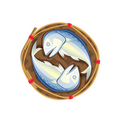Steamed mackerel in Bamboo basket vector Popular food in Thailand, illustration
