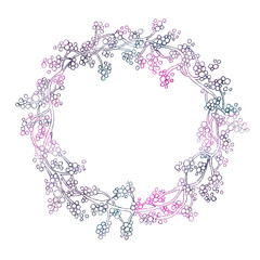 Elegant frame with a thin contour of flowers and leaves, graphics, delicate scale, for design of the background, invitations, greetings, weddings, templates