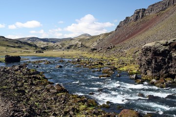 River flowing through dry barren landscape, Iceland