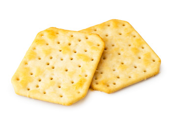 Two cracker cookies close-up on a white. Isolated.