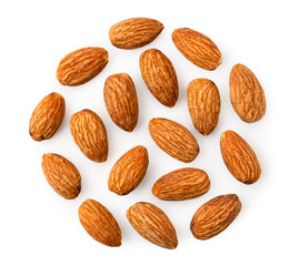 Set of nuts almonds closeup on a white. The form of the top.