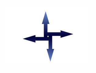 blue color gradient arrows in four directions on a white background copy space