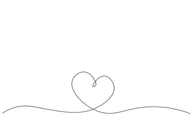 Valentines day background with heart one line drawing, vector illustration