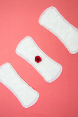 women's sanitary pads and red flower on pink background