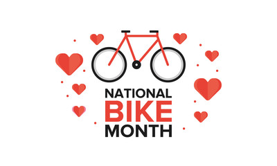 National Bike Month. Celebrated annual in May in United States. Bicycle concept. Healthy and active lifestyle. Sports or hobby. Poster, card, banner and background. Vector illustration