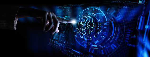 business hand using digital artificial intelligence interface new modern computer.