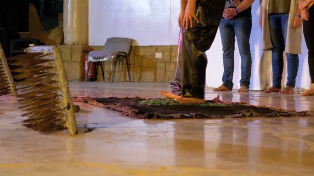 Extreme Show Of Walking On Sharp Broken Glass