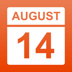Fototapeta premium August 14. White calendar on a colored background. Day on the calendar. Fourteenth of august. Red background with gradient. Simple vector illustration.