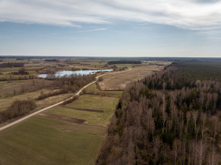 Fototapeta na wymiar aerial view of rural area with forests and lakes