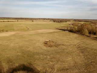 aerial view of rural area and roads in spring