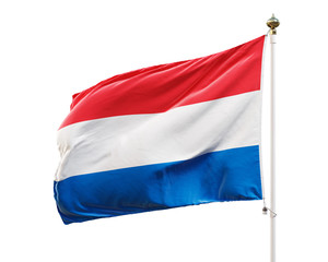 Fototapeta na wymiar Flag of Netherlands isolated on white background. Clipping path included.