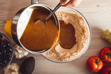 Process cooking homemade seitan. How to make vegan meat