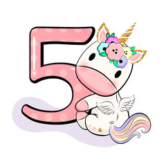 5 Birthday party invitation with baby unicorn