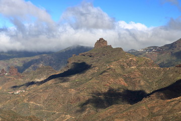 Landscape of Canary Islands, mountains and Roque Bentayga in Spain