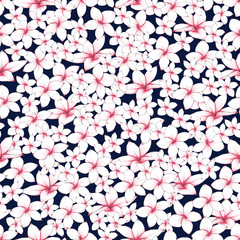 Seamless floral pattern pink Frangipani flowers abstract on isolated  dark background.Vector illustration hand drawn line art.