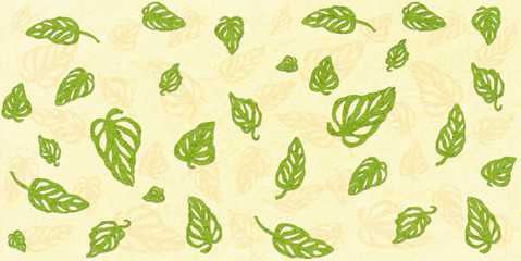Tropical leaves Monstera on marble textured background, seamless pattern with noise and texture.