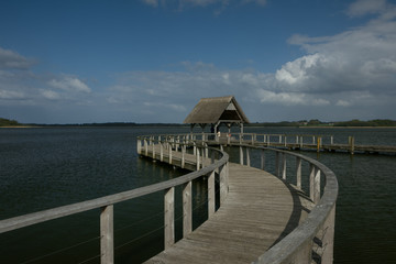 Fototapeta premium romantic curved jetty at a lake in Hemmelsdorf