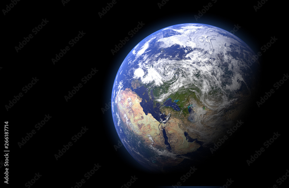Canvas Prints the earth globe on black background. high resolution planet earth view. 3d render illustration. elem