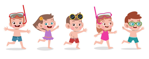 Obraz premium happy kids beach holiday vector illustration isolated