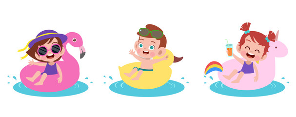 happy kids beach holiday vector illustration isolated