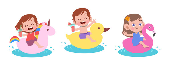 happy kids beach holiday vector illustration isolated