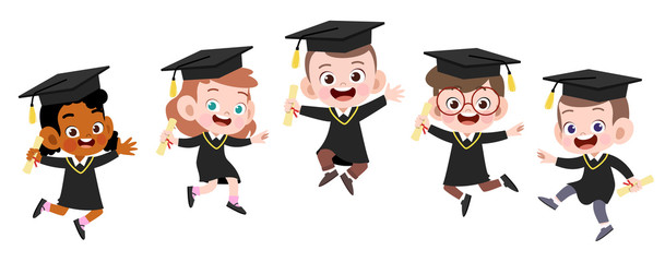 happy kids graduation vector illustration isolated