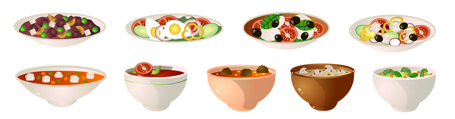 Set of vegan dishes or different vegan salad at plates