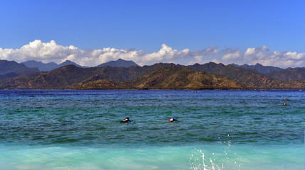 View to Lombok across the sea from Gili Trawangan Island, Indonesia