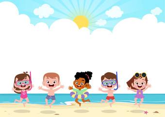Fototapeta premium happy kids play at beach vector illustration