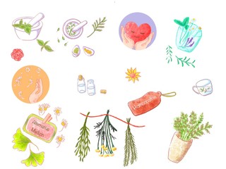 watercolor alternative medicine icon sets