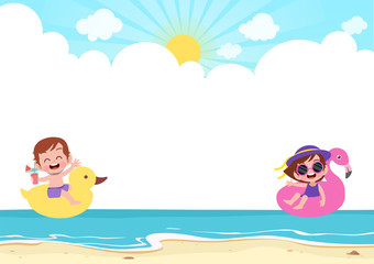 Obraz na płótnie Canvas happy kids play at beach vector illustration