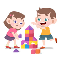 Obraz premium kids play with toys brick vector illustration isolated